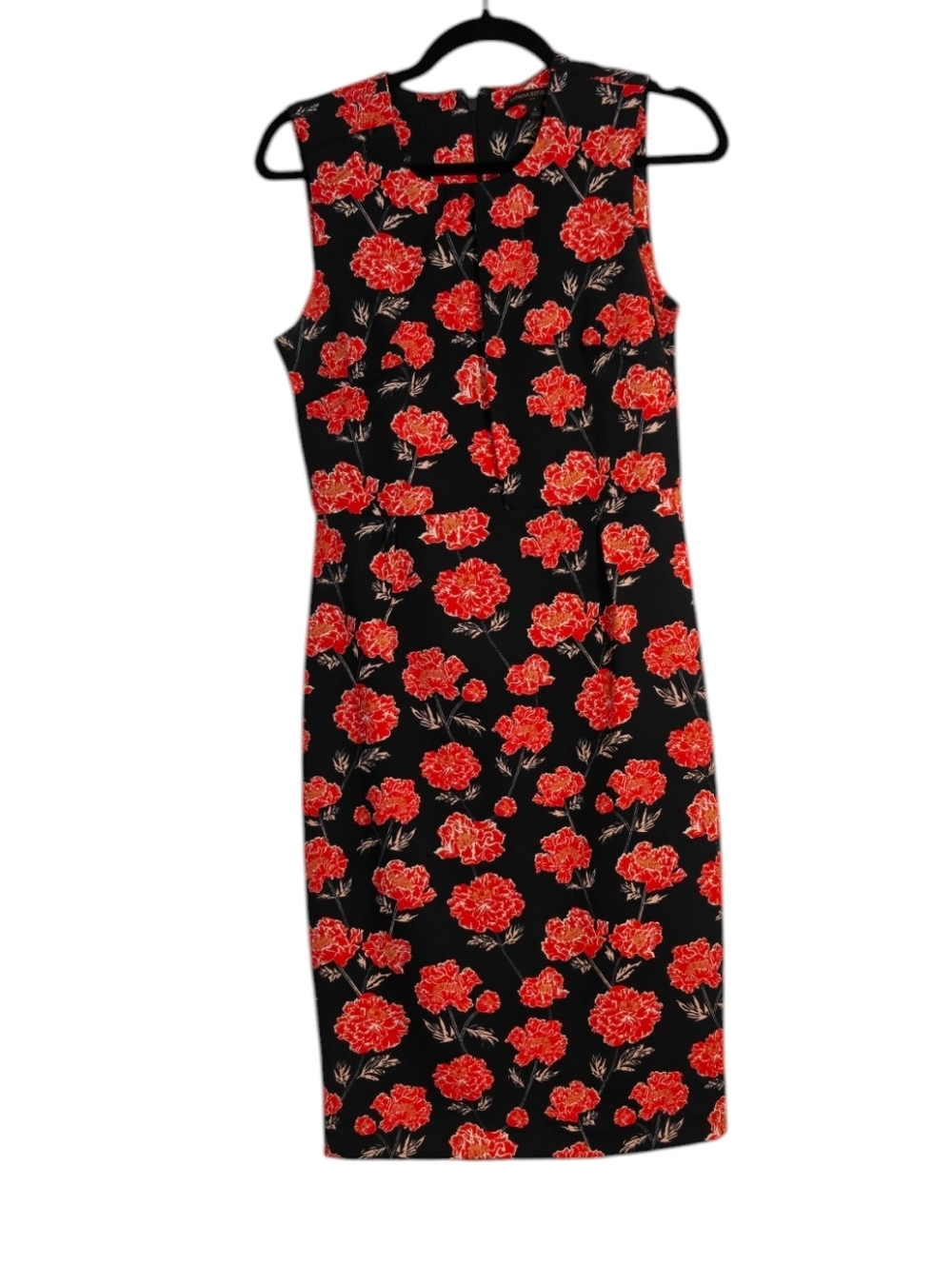 BANANA REPUBLIC Midi Dress Navy With Red Flowers Size 4